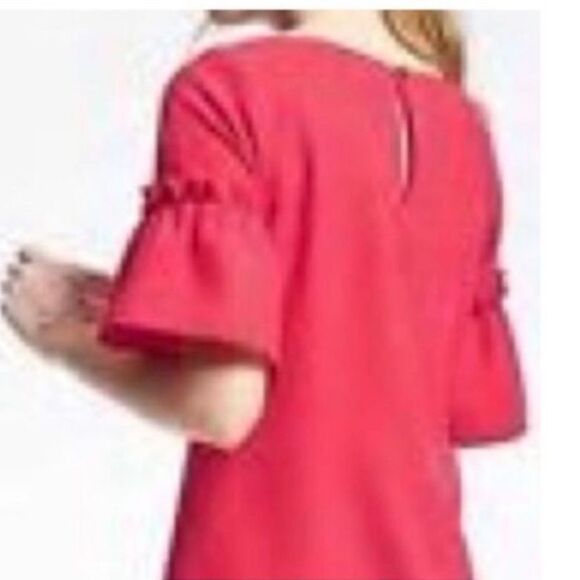Banana Republic Size M Ruffle Puff Sleeve Mini Shift Dress Fuchsia Summer Staple - Picture 2 of 9
